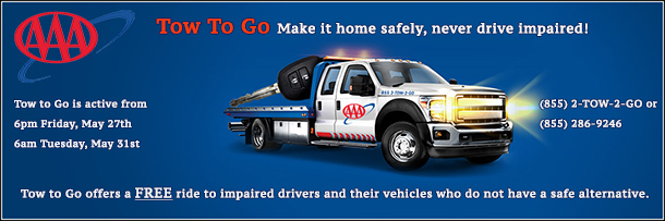 Save Yourself...From a DUI - AAA Activates 'Tow to Go' for Memorial Day Holiday Weekend!