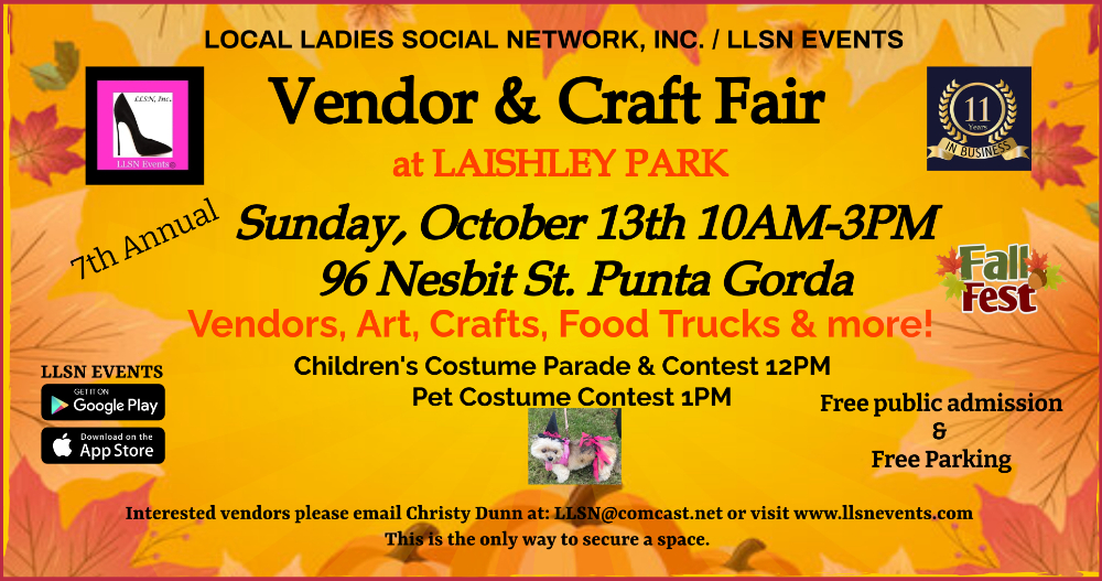 Save the date! October 13th for the Vendor & Craft Fair at Laishley Park from 10am-3pm - Presented by Local Ladies Social Network!