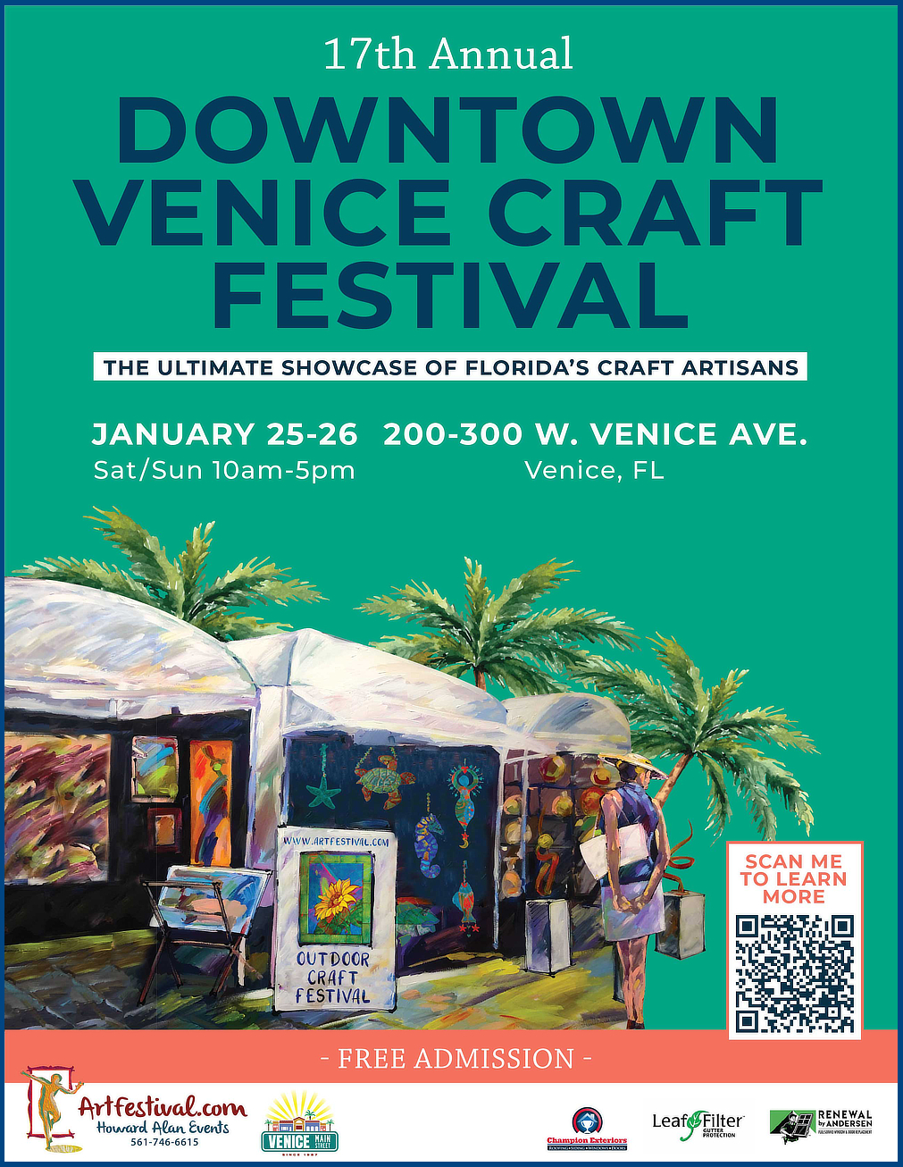 Join us in Downtown Venice to browse and purchase a wide variety of ceramics, jewelry, stained glass, metal works and much more. Our event will be set up along West Venice Avenue, one of Venice’s historic downtown streets.