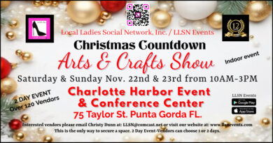 Christmas Countdown Arts & Crafts Show – Over 120 Vendors! – November 22nd & 23rd from 10AM-3PM at the Charlotte Harbor Event Center in Punta Gorda!