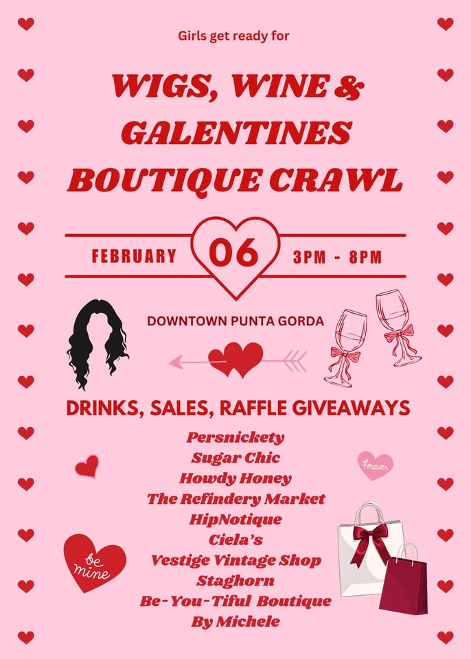 Wigs, Wine & Galentines ?? Boutique Crawl ? Downtown Punta Gorda