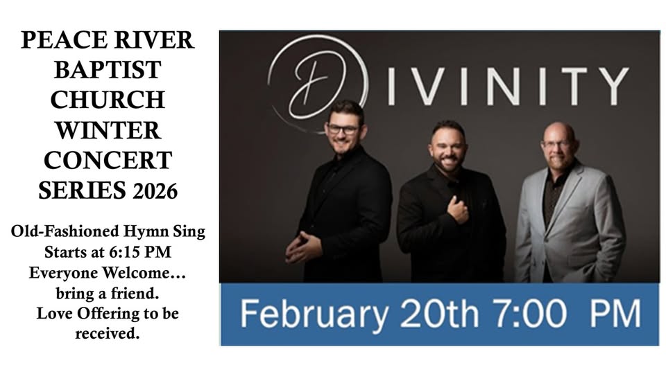 divinity trio concert at 7:00, hymn sing starts at 6:15