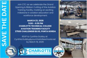 ribbon cutting charlotte technical college aviation training facility