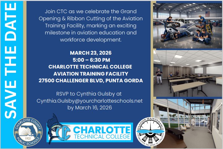 ribbon cutting charlotte technical college aviation training facility