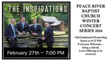 the inspirations in concert at 7:00. old fashion hymn sing at 6:15