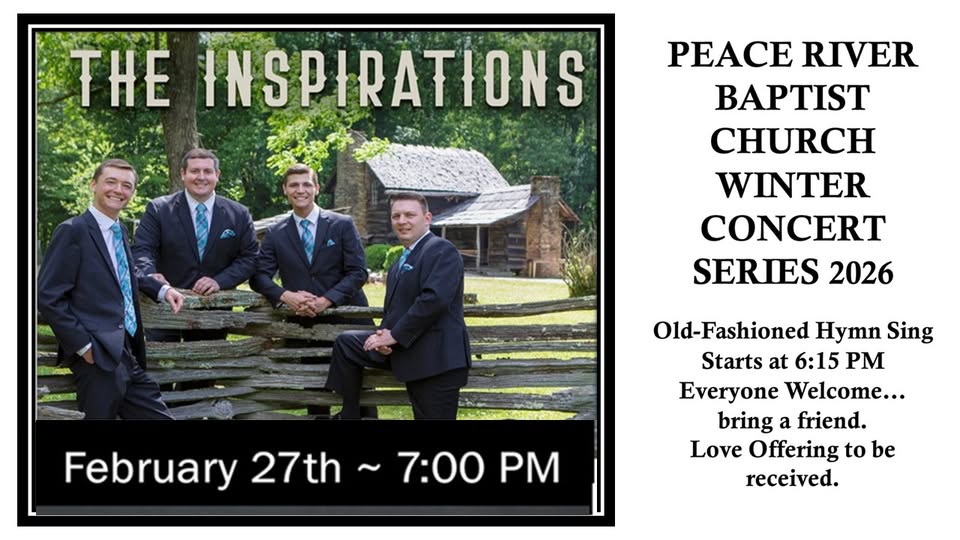 the inspirations in concert at 7:00. old fashion hymn sing at 6:15