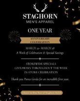 staghorn men's apparel one year anniversary celebration