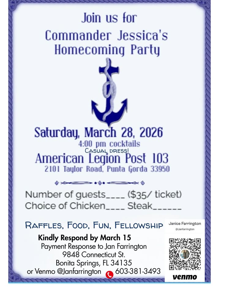 commander jessica moore's homecoming | post 103 | punta gorda, florida