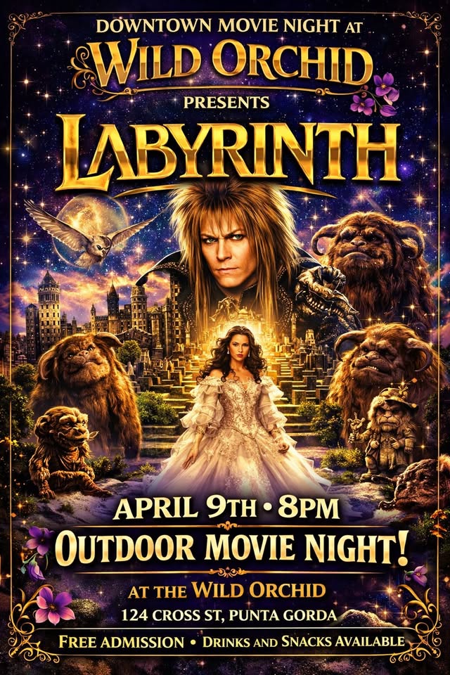 downtown movie night at wild orchid playing labyrinth.