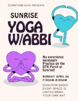 sunrise yoga on the downtown kava porch with peaceful mind health & wellness