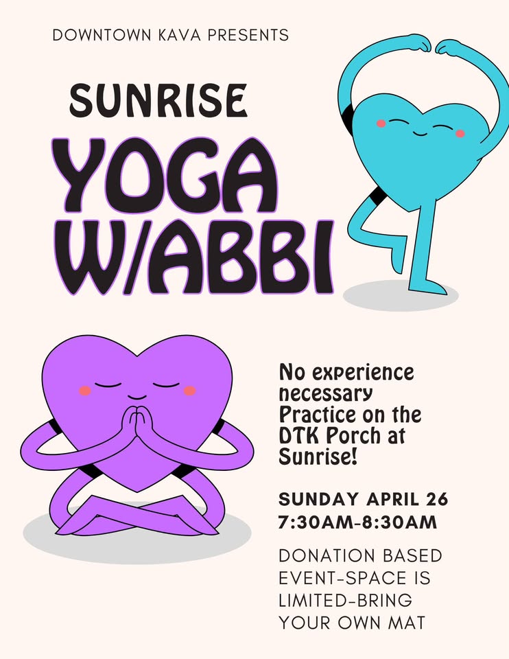 sunrise yoga on the downtown kava porch with peaceful mind health & wellness